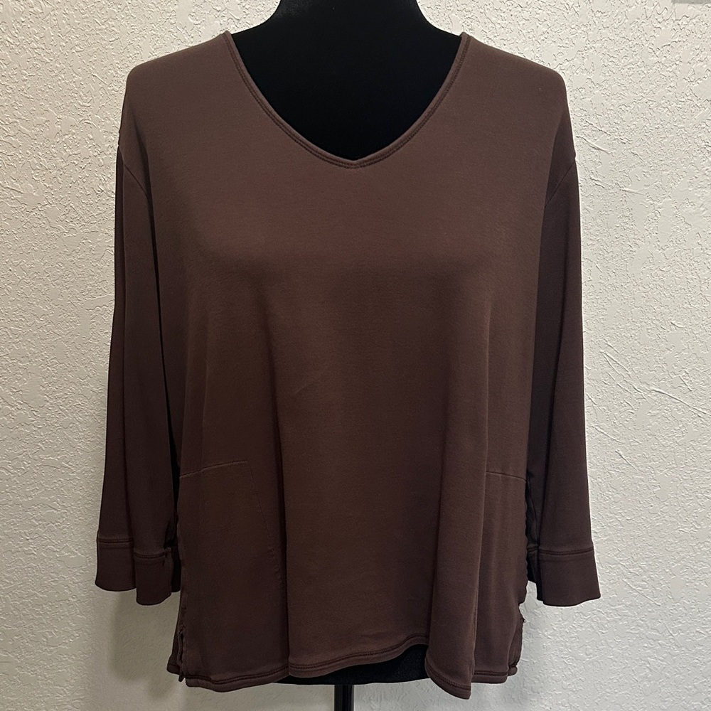 Natori Chocolate Brown V-Neck Pajama Top XL
